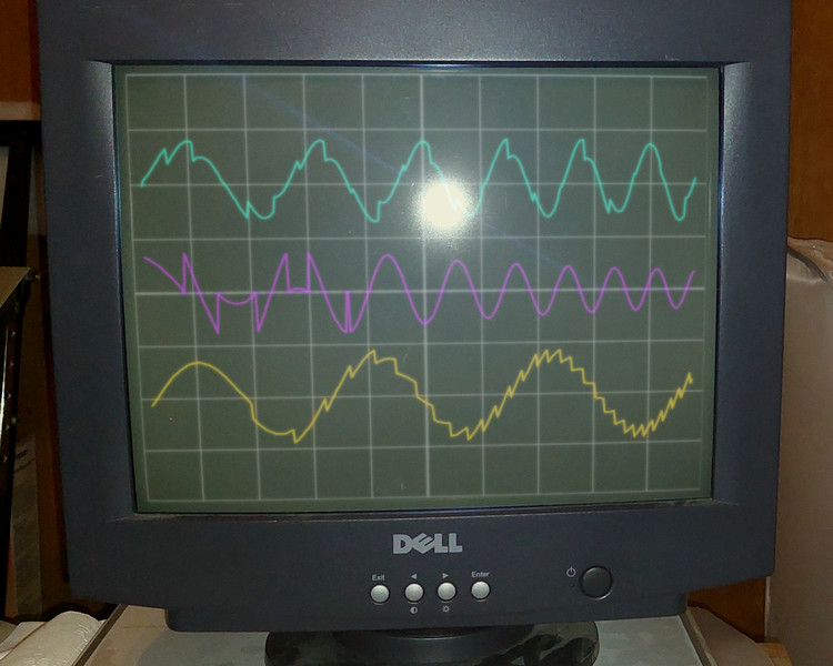 Synthesized waves from wavetable module - scanned with VGA-Oscilloscope - Jrgen Schuhmacher